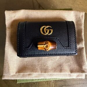 Gucci Black Leather Key & Card Holder with Gold Logo